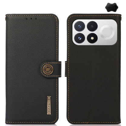 KHAZNEH Custer Texture RFID Genuine Leather Phone Case, For Redmi Note 17 4G Global 169.7mm, For Redmi Note 17 Pro+ 5G Global 163.4mm, For Redmi Note 17 Pro 5G Global 163.5mm, For Redmi K100 Pro Max/Poco F9 Ultra 5G, For Redmi K100 Pro 5G/Poco F9 Pro 5...