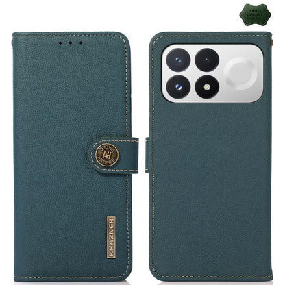 KHAZNEH Custer Texture RFID Genuine Leather Phone Case, For Redmi Note 17 4G Global 169.7mm, For Redmi Note 17 Pro+ 5G Global 163.4mm, For Redmi Note 17 Pro 5G Global 163.5mm, For Redmi K100 Pro Max/Poco F9 Ultra 5G, For Redmi K100 Pro 5G/Poco F9 Pro 5...