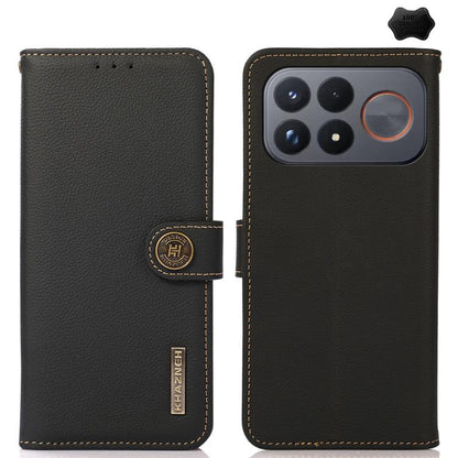 KHAZNEH Custer Texture RFID Genuine Leather Phone Case, For Redmi Note 17 4G Global 169.7mm, For Redmi Note 17 Pro+ 5G Global 163.4mm, For Redmi Note 17 Pro 5G Global 163.5mm, For Redmi K100 Pro Max/Poco F9 Ultra 5G, For Redmi K100 Pro 5G/Poco F9 Pro 5...