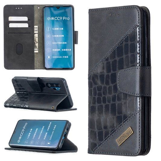 Black crocodile-texture PU leather flip wallet phone case with card slots and holder