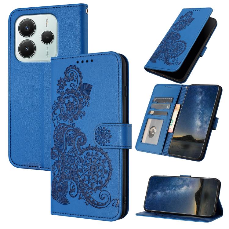 Datura Flower Embossed Flip Leather Phone Case, For Redmi A7 Pro 171mm / Poco C85x 5G, For Redmi Turbo 5 Max / Poco X8 Pro Max, For Redmi Turbo 5 5G / Poco X8 Pro 5G, For Redmi Note 15 4G / 5G 164mm / Poco M8 5G, For Redmi K90 Pro Max / Poco F8 Ultra 5...