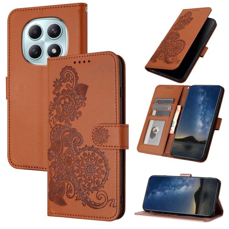 Datura Flower Embossed Flip Leather Phone Case, For Redmi A7 Pro 171mm / Poco C85x 5G, For Redmi Turbo 5 Max / Poco X8 Pro Max, For Redmi Turbo 5 5G / Poco X8 Pro 5G, For Redmi Note 15 4G / 5G 164mm / Poco M8 5G, For Redmi K90 Pro Max / Poco F8 Ultra 5...