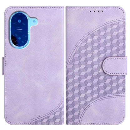 Light purple phone leather wallet case with geometric pattern and camera cutout