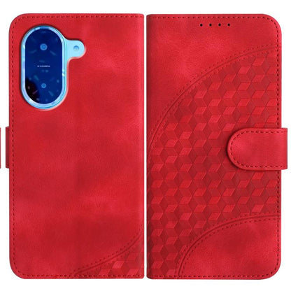 Red phone leather wallet case with geometric texture and camera cutout