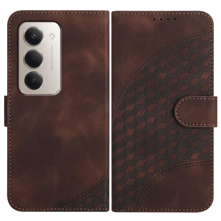 Brown phone leather case with magnetic flap and embossed geometric texture