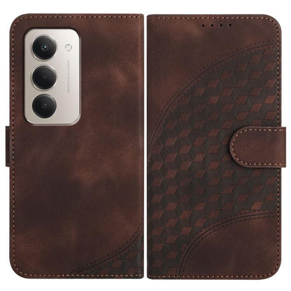 Brown phone leather case with magnetic flap and embossed geometric texture