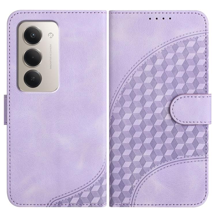 Light purple phone leather case with magnetic flap and embossed geometric panel
