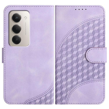 Light purple phone leather case with magnetic flap and embossed geometric panel