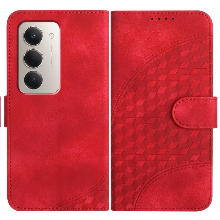 Red embossed phone leather case with magnetic flap and lanyard loop