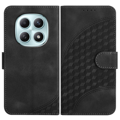 Black leather phone case with embossed geometric back, flip cover and card slot.