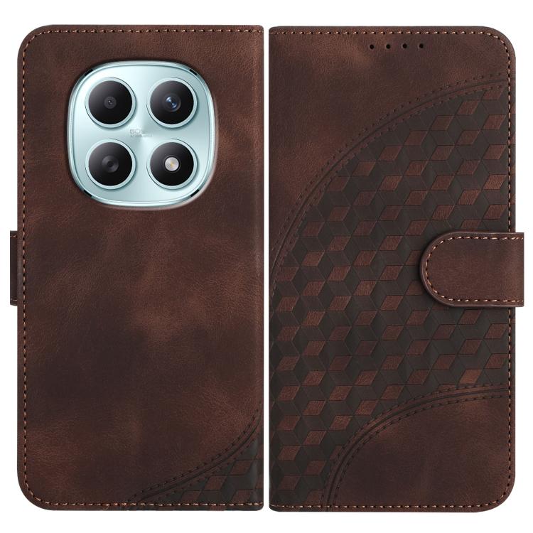 Coffee brown leather phone case with embossed geometric back, flip cover and card slot.