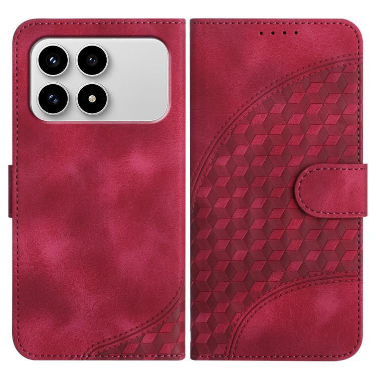 Burgundy leather phone wallet case with geometric textured flip cover and camera cutout