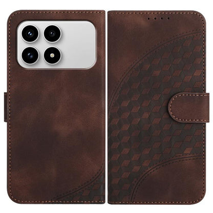 Dark brown leather wallet phone case with geometric embossed pattern and side strap