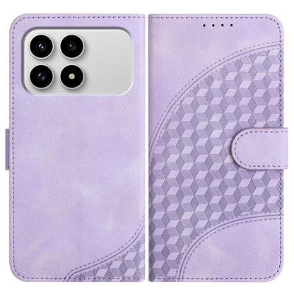 Lavender leather wallet phone case with geometric embossed pattern and side strap