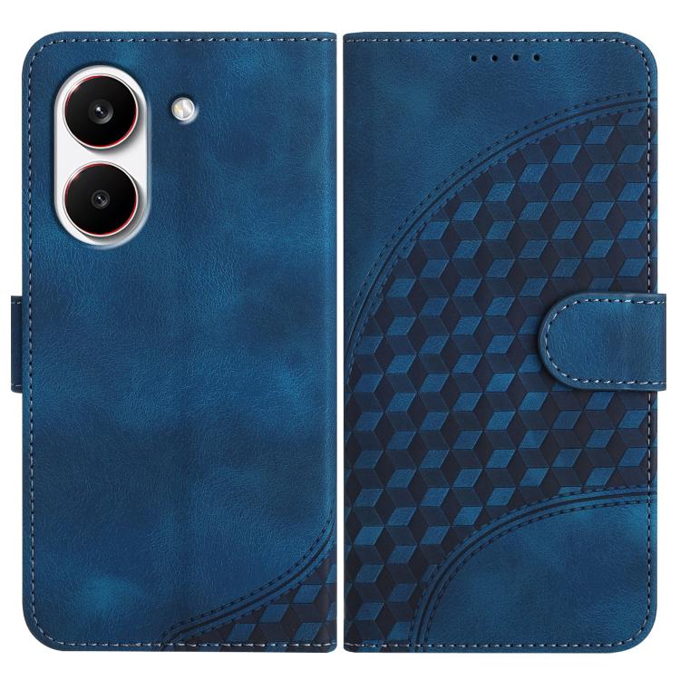 Dark blue folio phone case with geometric embossed pattern and side magnetic strap