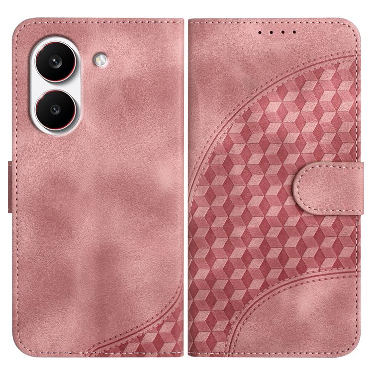 Pink folio phone case with geometric embossed pattern and side magnetic strap
