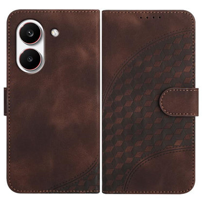 Brown folio phone case with geometric embossed pattern and side magnetic strap