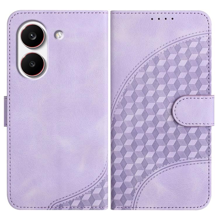 Light purple folio phone case with geometric embossed pattern and side magnetic strap