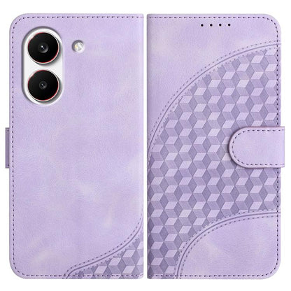 Light purple folio phone case with geometric embossed pattern and side magnetic strap