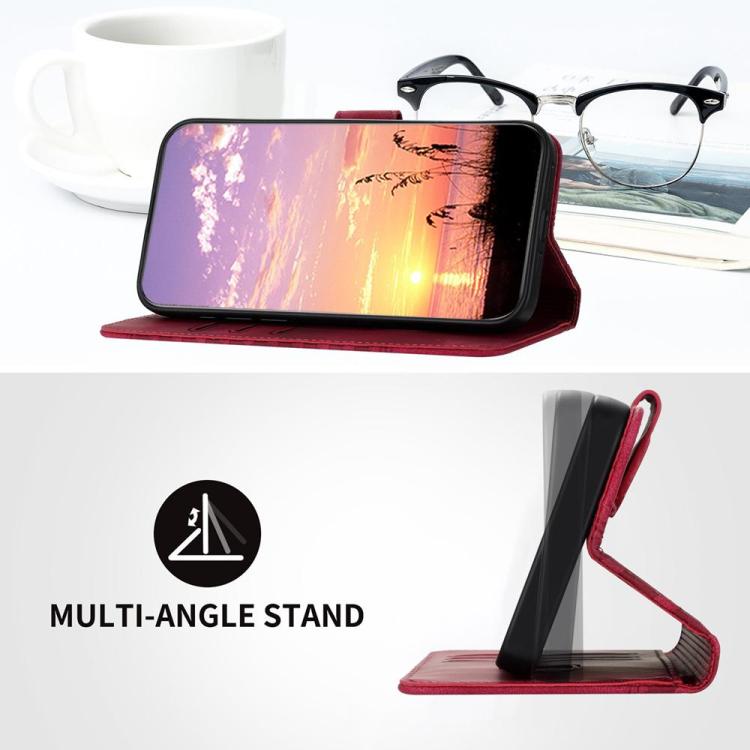 Rose red leather wallet phone case with flip cover and multi-angle stand