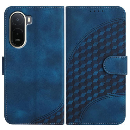 Royal blue leather wallet phone case with embossed geometric pattern and flip cover