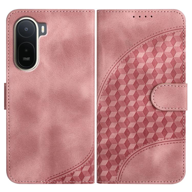 Light pink leather wallet phone case with embossed geometric pattern and flip cover
