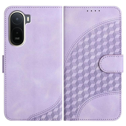 Lavender leather-style phone case with geometric pattern and side card slot