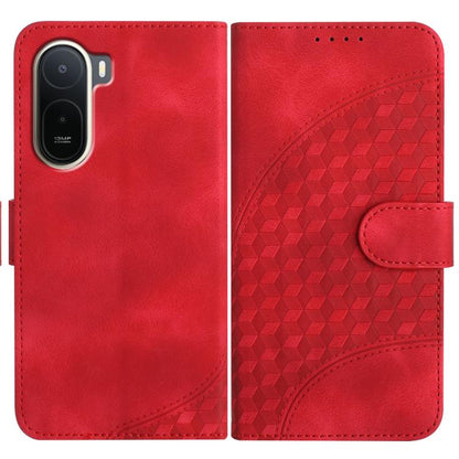 Red leather-style phone case with geometric cube pattern and side card slot