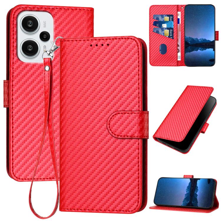 YX0070 Carbon Fiber Buckle Leather Phone Case with Lanyard, For Redmi Note 12 Turbo / Poco F5