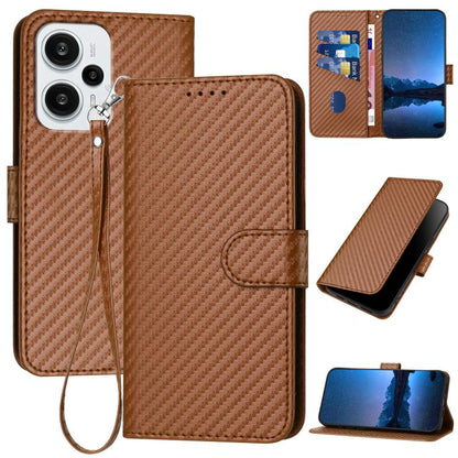 YX0070 Carbon Fiber Buckle Leather Phone Case with Lanyard, For Redmi Note 12 Turbo / Poco F5
