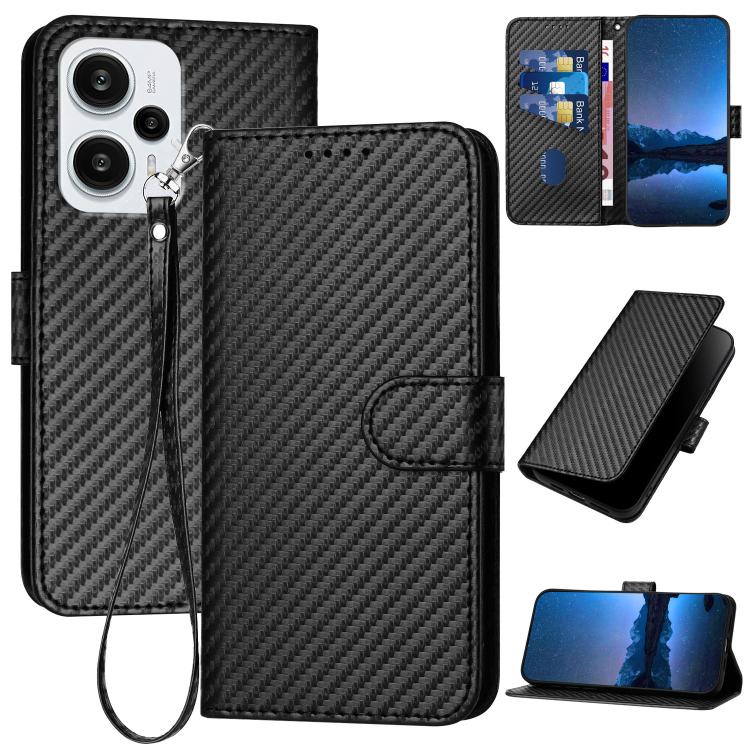 YX0070 Carbon Fiber Buckle Leather Phone Case with Lanyard, For Redmi Note 12 Turbo / Poco F5