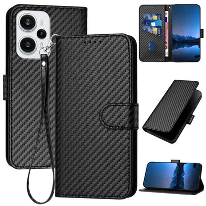 YX0070 Carbon Fiber Buckle Leather Phone Case with Lanyard, For Redmi Note 12 Turbo / Poco F5