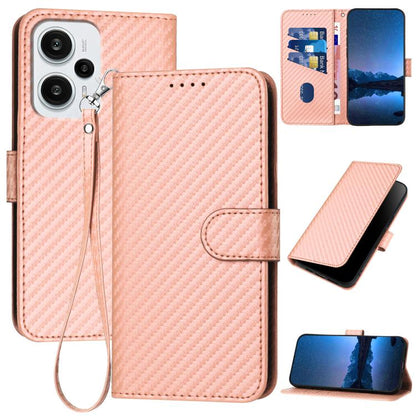 YX0070 Carbon Fiber Buckle Leather Phone Case with Lanyard, For Redmi Note 12 Turbo / Poco F5