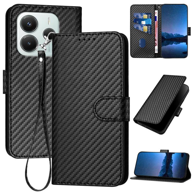 YX0070 Carbon Fiber Buckle Leather Phone Case with Lanyard, For Redmi K80 / Poco F7 Pro, For Redmi Note 14 4G 164.84mm, For Redmi Turbo 4 / Poco X7 Pro, For Redmi Note 14 Pro 4G, For Redmi Note 14 4G 163.25mm, For Redmi Note 14 5G                      ...