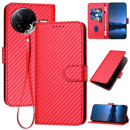 Red carbon-fiber phone case with buckle strap and lanyard, folio front cover