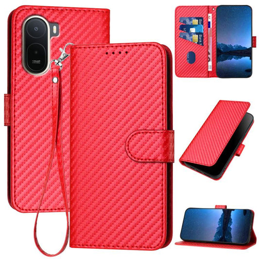Red carbon fiber leather phone case with buckle strap and wrist lanyard