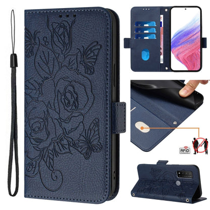 Embossed Rose RFID Anti-theft Leather Phone Case, For TCL 20 R 5G