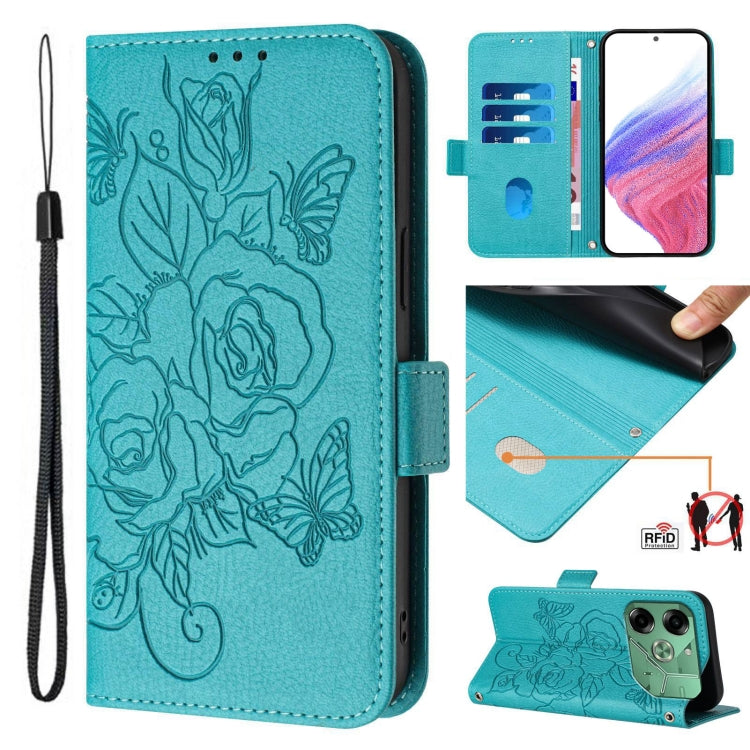 Embossed Rose RFID Anti-theft Leather Phone Case, For Tecno Pova 6 Neo, For Tecno Pova 6 4G, For Tecno Pova 6 5G / 6 Pro, For Tecno Camon 30 Pro 5G, For Tecno Camon 30 5G / 4G, For Tecno Spark 20 Pro+, For Tecno Spark 20 Pro                            ...