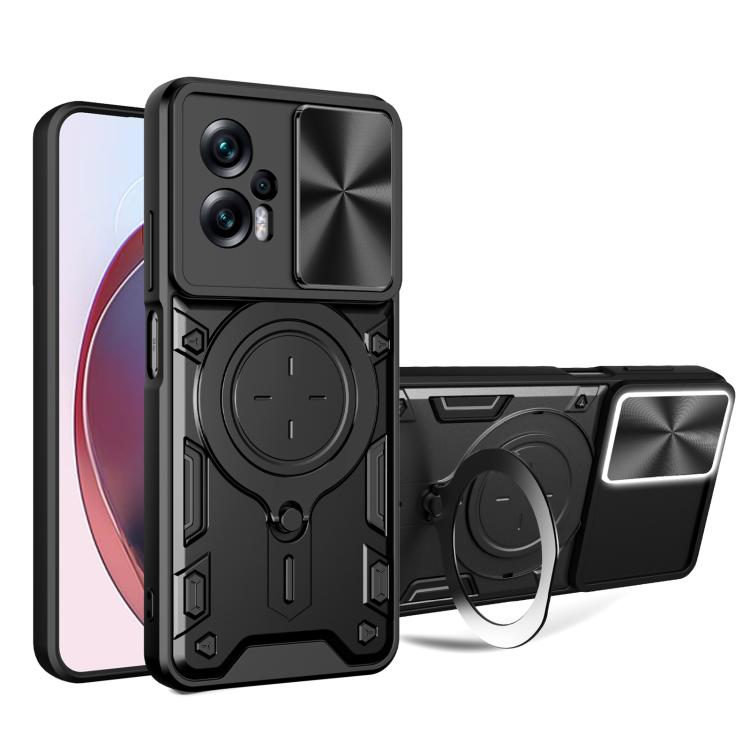 CD Texture Sliding Camshield Magnetic Holder Phone Case, For Xiaomi Poco F6 Pro, For Xiaomi Poco X4 GT