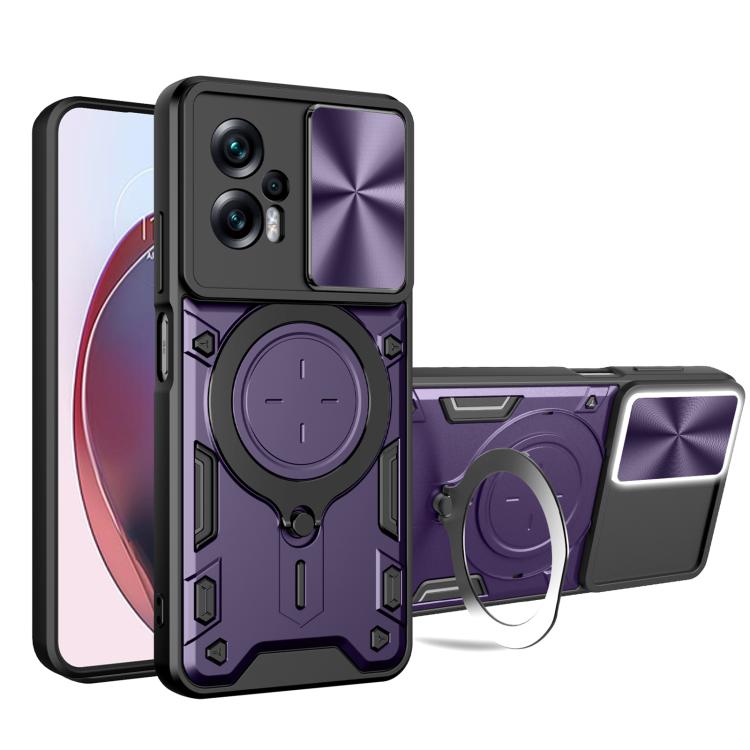 CD Texture Sliding Camshield Magnetic Holder Phone Case, For Xiaomi Poco F6 Pro, For Xiaomi Poco X4 GT