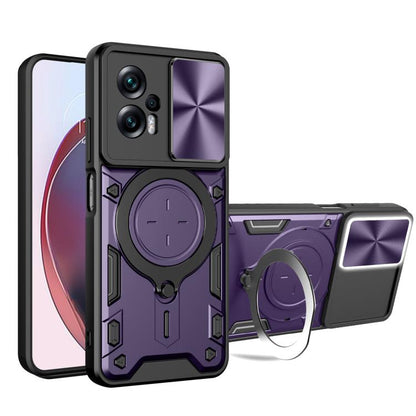 CD Texture Sliding Camshield Magnetic Holder Phone Case, For Xiaomi Poco F6 Pro, For Xiaomi Poco X4 GT