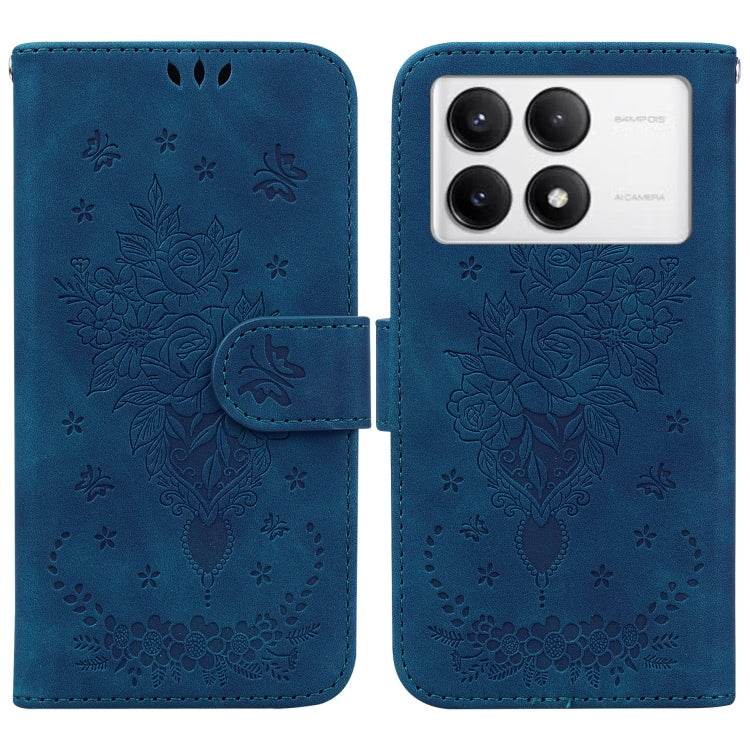 Butterfly Rose Embossed Leather Phone Case, For Redmi 14C 4G, For Redmi 13 4G, For Redmi K70 / K70 Pro