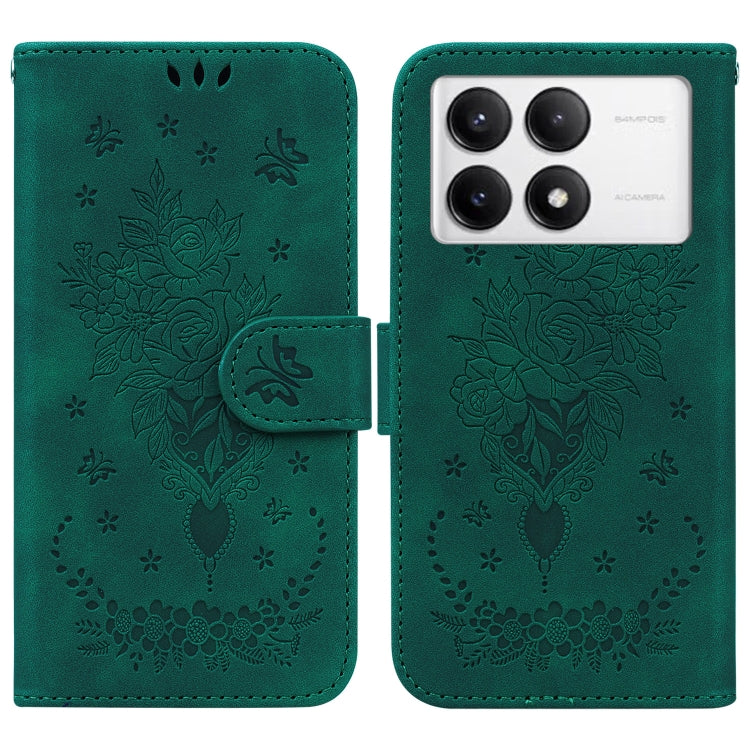 Butterfly Rose Embossed Leather Phone Case, For Redmi 14C 4G, For Redmi 13 4G, For Redmi K70 / K70 Pro