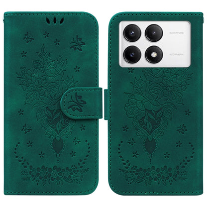 Butterfly Rose Embossed Leather Phone Case, For Redmi 14C 4G, For Redmi 13 4G, For Redmi K70 / K70 Pro