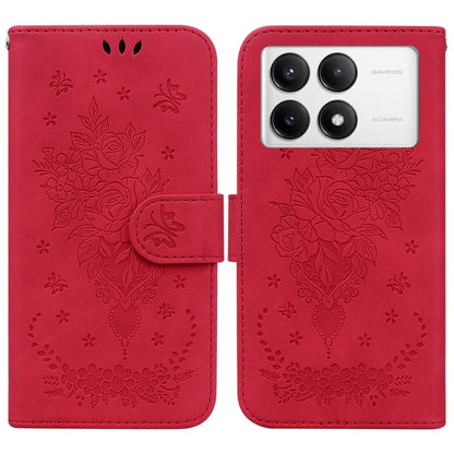 Butterfly Rose Embossed Leather Phone Case, For Redmi 14C 4G, For Redmi 13 4G, For Redmi K70 / K70 Pro