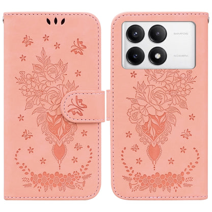 Butterfly Rose Embossed Leather Phone Case, For Redmi 14C 4G, For Redmi 13 4G, For Redmi K70 / K70 Pro