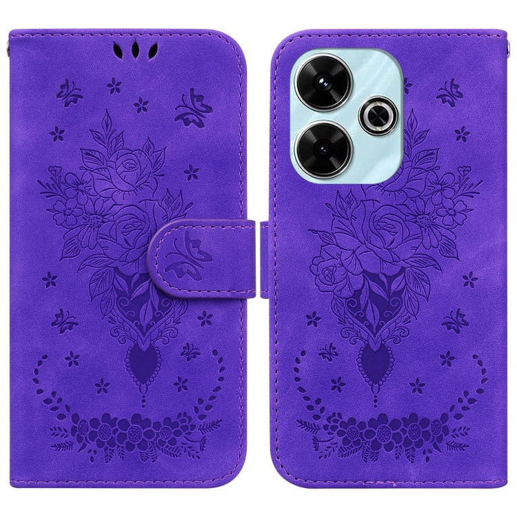 Butterfly Rose Embossed Leather Phone Case, For Redmi 14C 4G, For Redmi 13 4G, For Redmi K70 / K70 Pro