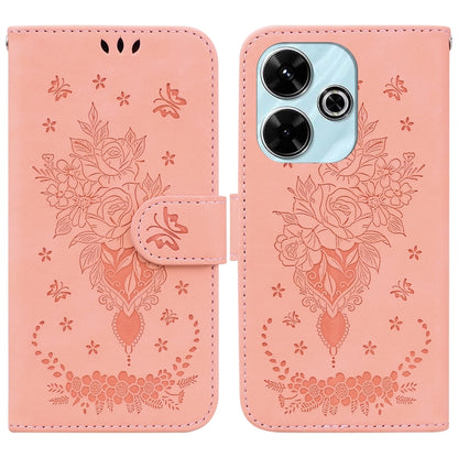 Butterfly Rose Embossed Leather Phone Case, For Redmi 14C 4G, For Redmi 13 4G, For Redmi K70 / K70 Pro
