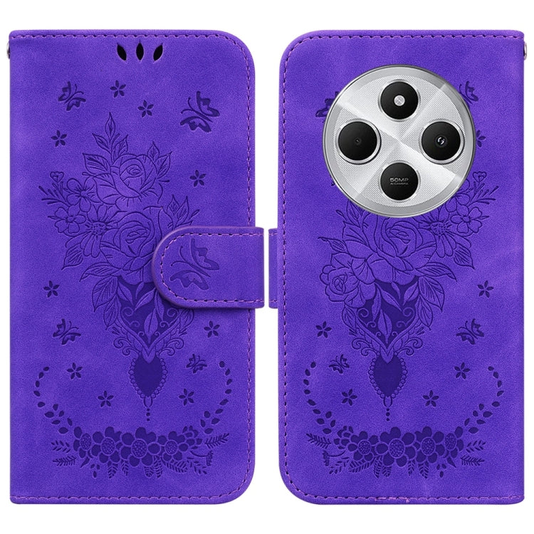 Butterfly Rose Embossed Leather Phone Case, For Redmi 14C 4G, For Redmi 13 4G, For Redmi K70 / K70 Pro