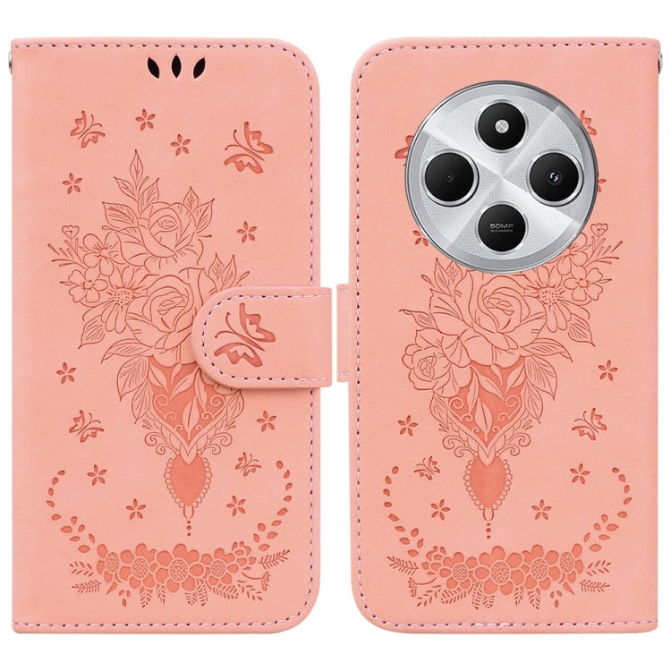 Butterfly Rose Embossed Leather Phone Case, For Redmi 14C 4G, For Redmi 13 4G, For Redmi K70 / K70 Pro